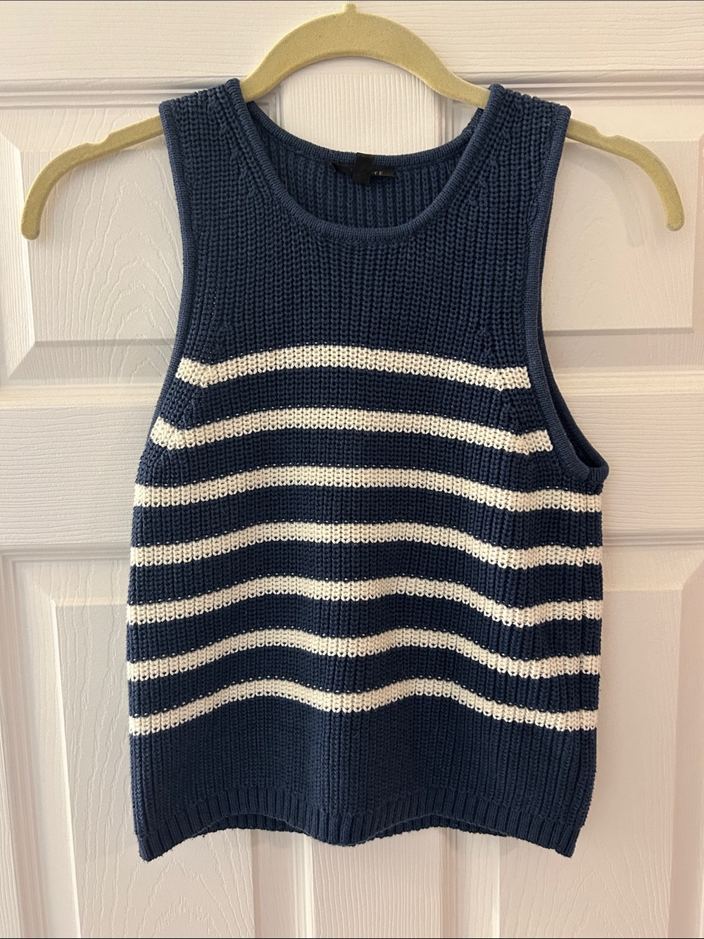 Navy & White Striped Knit Sweater Vest